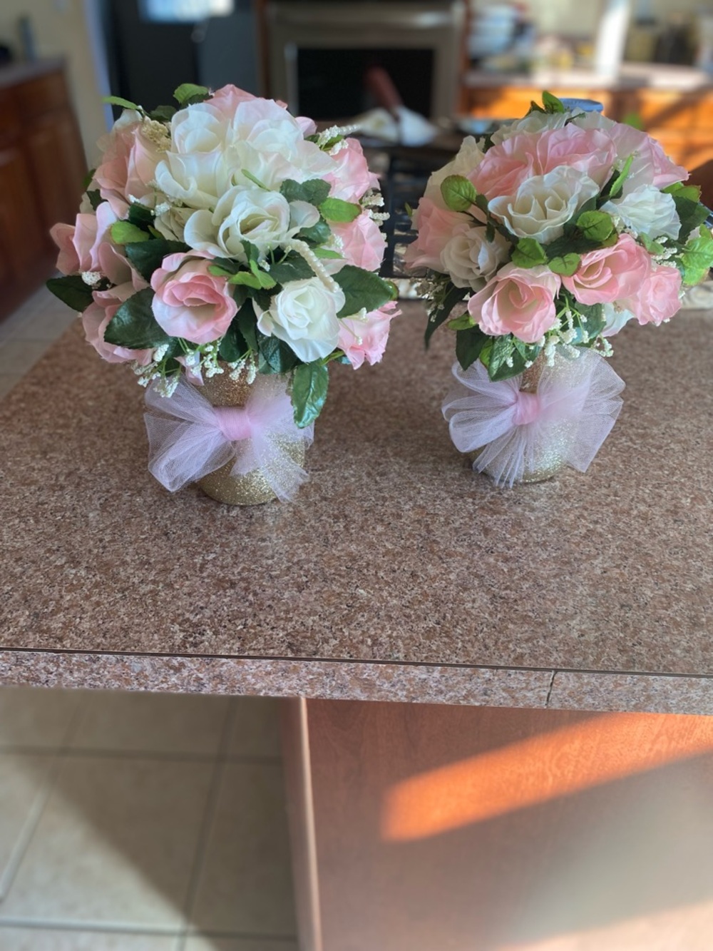 Faux Floral Pink and White Rose Table Arrangement